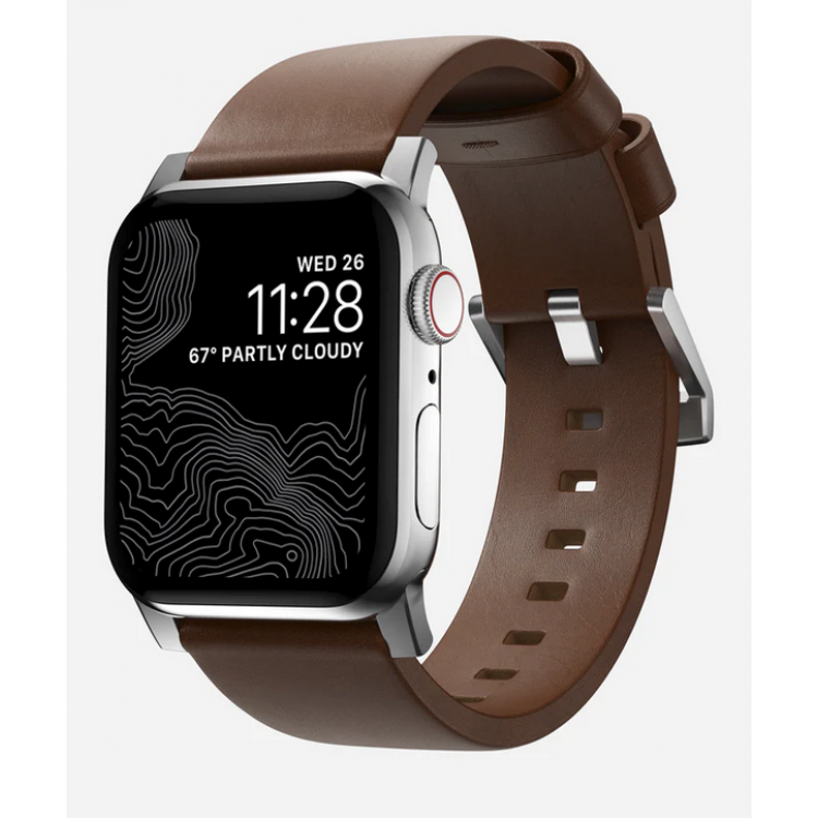Nomad Δερμάτινο λουράκι Modern για Apple Watch SERIES , Apple Watch Ultra (49mm) 8/7 (45mm)/6/SE/5/4 (44mm)/3/2/1 (42mm) - ΚΑΦΕ ΑΣΗΜΙ - NM01907985