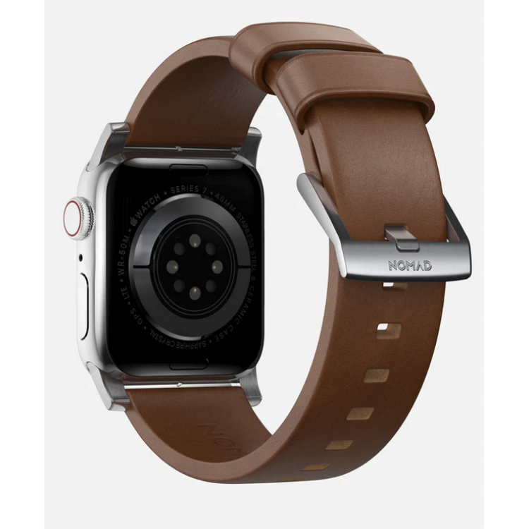 Nomad Δερμάτινο λουράκι Modern για Apple Watch SERIES , Apple Watch Ultra (49mm) 8/7 (45mm)/6/SE/5/4 (44mm)/3/2/1 (42mm) - ΚΑΦΕ ΑΣΗΜΙ - NM01907985