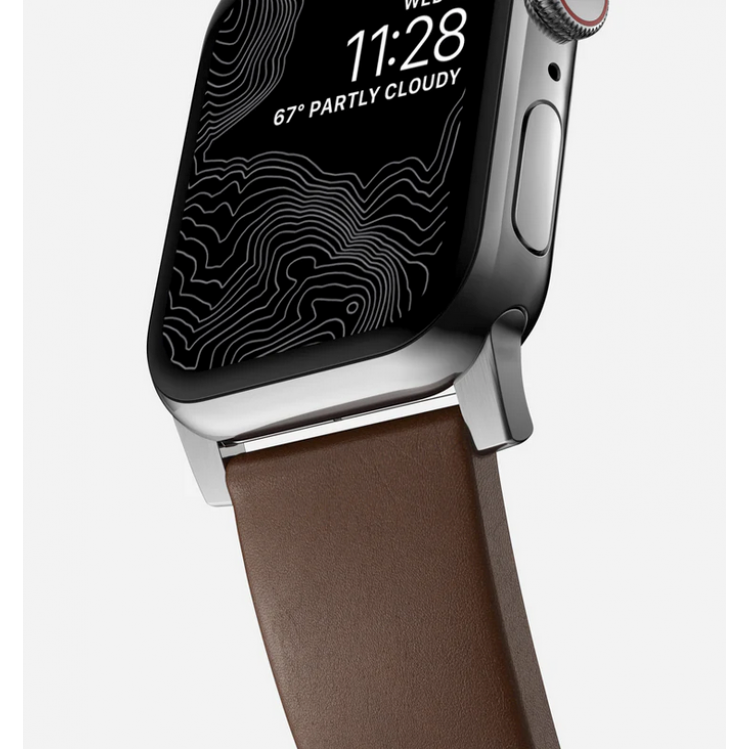 Nomad Δερμάτινο λουράκι Modern για Apple Watch SERIES , Apple Watch Ultra (49mm) 8/7 (45mm)/6/SE/5/4 (44mm)/3/2/1 (42mm) - ΚΑΦΕ ΑΣΗΜΙ - NM01907985