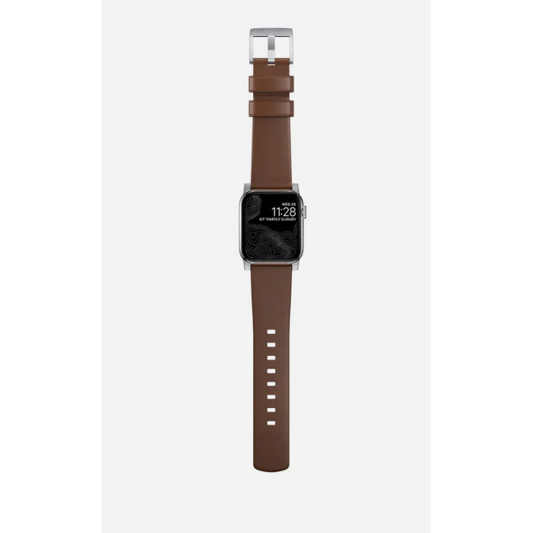 Nomad Δερμάτινο λουράκι Modern για Apple Watch SERIES , Apple Watch Ultra (49mm) 8/7 (45mm)/6/SE/5/4 (44mm)/3/2/1 (42mm) - ΚΑΦΕ ΑΣΗΜΙ - NM01907985