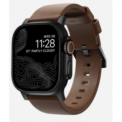 Nomad Δερμάτινο λουράκι Modern για Apple Watch SERIES , Apple Watch Ultra (49mm) 8/7 (45mm)/6/SE/5/4 (44mm)/3/2/1 (42mm) - ΚΑΦΕ ΜΑΥΡΟ - NM01197485