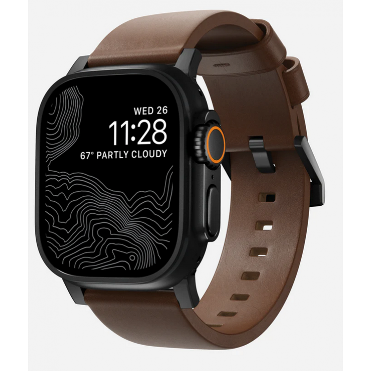 Nomad Δερμάτινο λουράκι Modern για Apple Watch SERIES , Apple Watch Ultra (49mm) 8/7 (45mm)/6/SE/5/4 (44mm)/3/2/1 (42mm) - ΚΑΦΕ ΜΑΥΡΟ - NM01197485