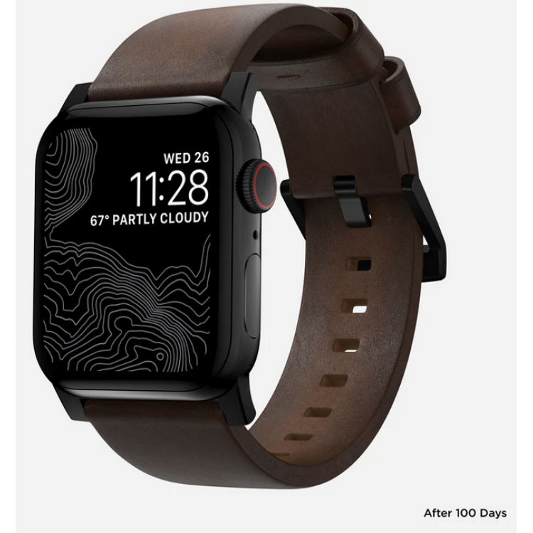 Nomad Δερμάτινο λουράκι Modern για Apple Watch SERIES , Apple Watch Ultra (49mm) 8/7 (45mm)/6/SE/5/4 (44mm)/3/2/1 (42mm) - ΚΑΦΕ ΜΑΥΡΟ - NM01197485