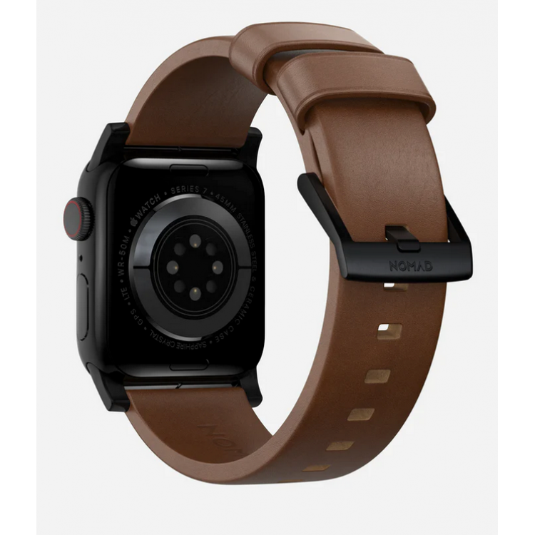 Nomad Δερμάτινο λουράκι Modern για Apple Watch SERIES , Apple Watch Ultra (49mm) 8/7 (45mm)/6/SE/5/4 (44mm)/3/2/1 (42mm) - ΚΑΦΕ ΜΑΥΡΟ - NM01197485