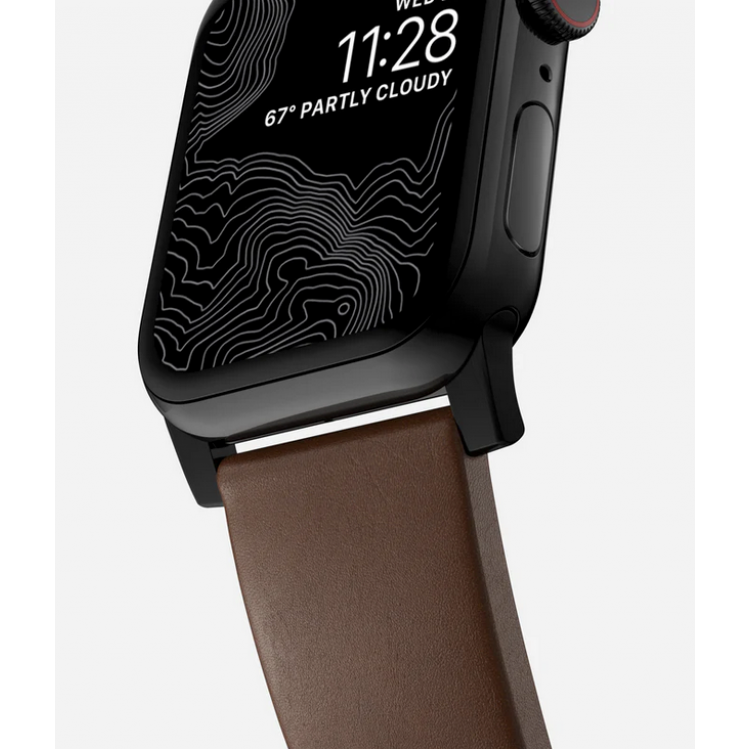 Nomad Δερμάτινο λουράκι Modern για Apple Watch SERIES , Apple Watch Ultra (49mm) 8/7 (45mm)/6/SE/5/4 (44mm)/3/2/1 (42mm) - ΚΑΦΕ ΜΑΥΡΟ - NM01197485