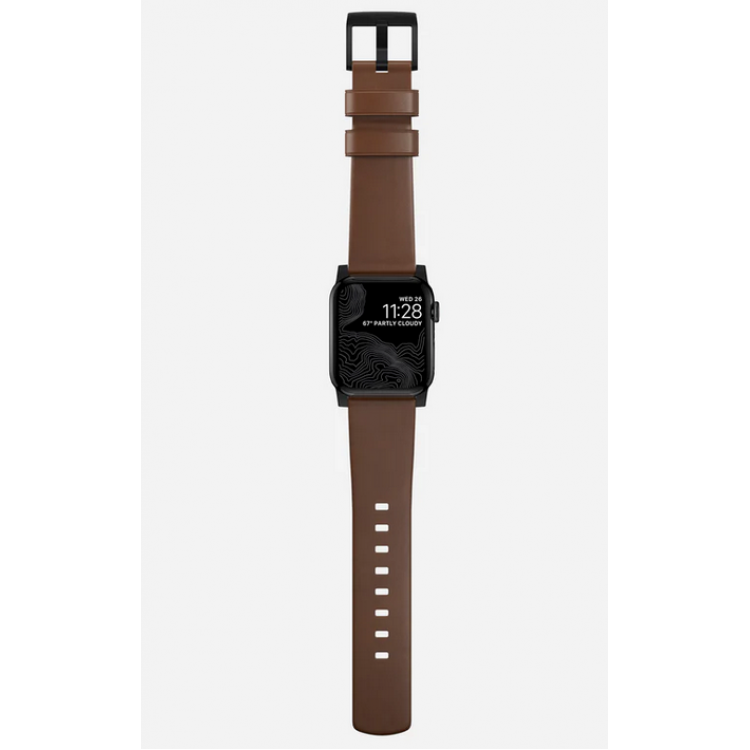 Nomad Δερμάτινο λουράκι Modern για Apple Watch SERIES , Apple Watch Ultra (49mm) 8/7 (45mm)/6/SE/5/4 (44mm)/3/2/1 (42mm) - ΚΑΦΕ ΜΑΥΡΟ - NM01197485
