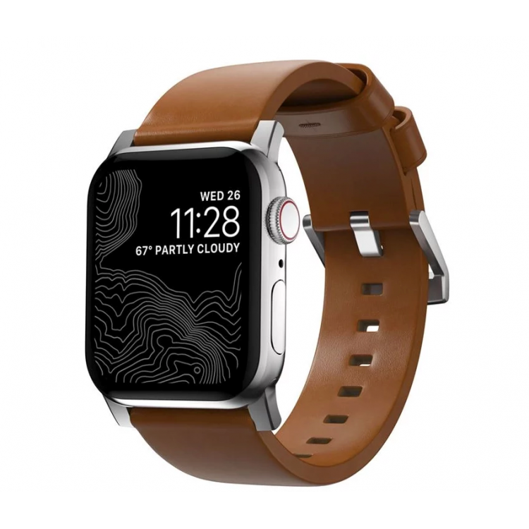 Nomad Δερμάτινο λουράκι Modern για Apple Watch SERIES , Apple Watch Ultra (49mm) 8/7 (45mm)/6/SE/5/4 (44mm)/3/2/1 (42mm) - english tan ΚΑΦΕ ΑΣΗΜΙ - NM01805885