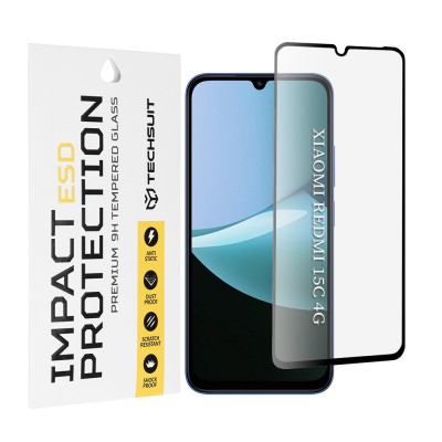 ERBORD Techsuit Γυαλί προστασίας 9H ESD Full Cover Glue Glass, 3D Curved 0.3MM για Xiaomi 15C 4G / Redmi 15C 5G - ΜΑΥΡΟ - KF2355763