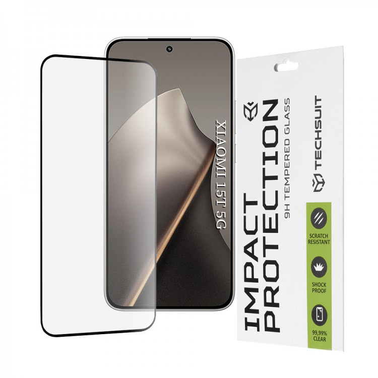 ERBORD Techsuit Γυαλί προστασίας 9H 111D Full Cover Glue Glass, 3D Curved 0.3MM για Xiaomi 15T 5G - ΜΑΥΡΟ - KF2357933