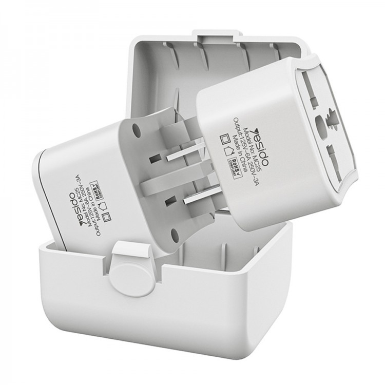 Yesido Travel Adapter Plug (MC25) Αντάπτορας Πρίζας Universal, AC για CN/US/EU/UK, 750W - ΛΕΥΚΟ - KF2320735