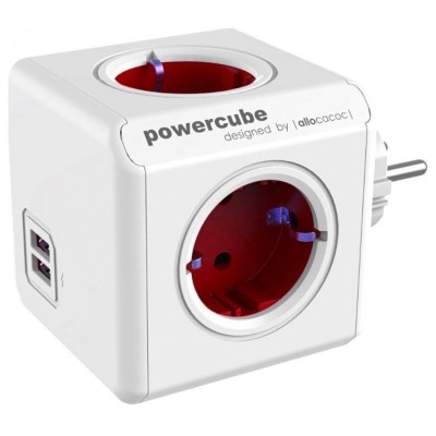 ALLOCACOC EU Power Cube USB - Πολύμπριζο - KOKKINO