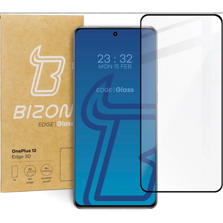 ERBORD Bizon Γυαλί προστασίας Edge 3D 9H Full Cover Glue Glass, 3D Curved 0.3MM για OnePlus 12 - ΔΙΑΦΑΝΟ ΜΑΥΡΟ - BIZ4059