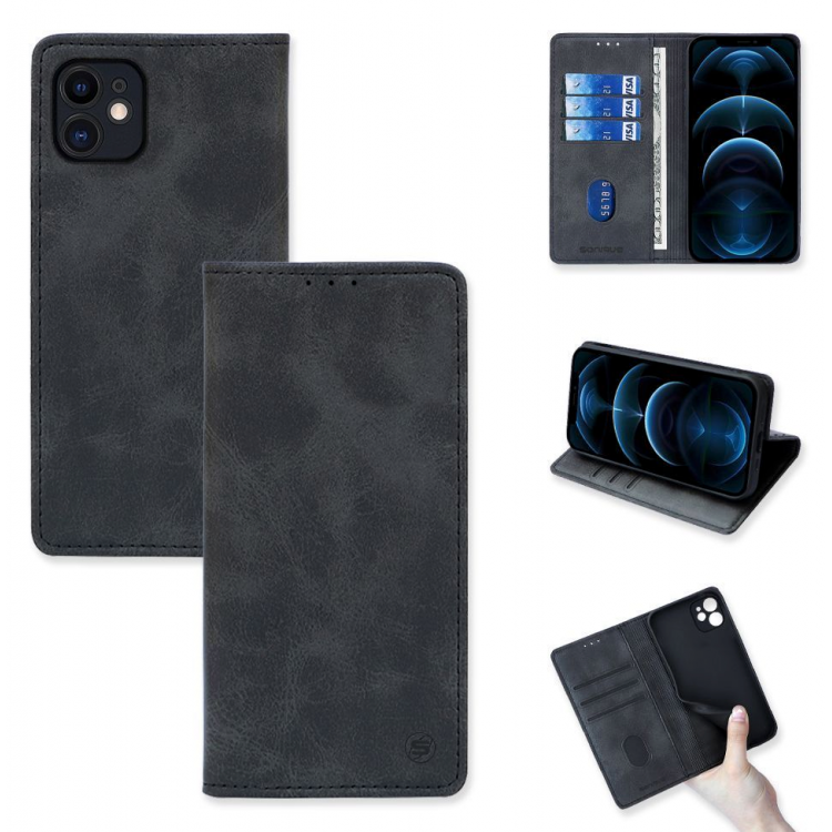 Θήκη Sonique Vintage Magnet Wallet FOLIO για Apple iPhone 11 6.1 - ΜΑΥΡΟ