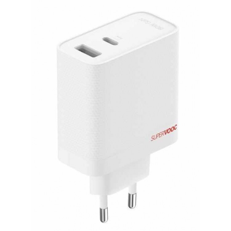 OnePlus OFFICIAL SUPERVOOC GaN γνησιος φορτιστης TYPE-C Wall Charger 80W EU, 7.3A, 1xUSB-A, 1xUSB-C, με γνήσιο καλώδιο USB-C - ΛΕΥΚΟ -  5461100597