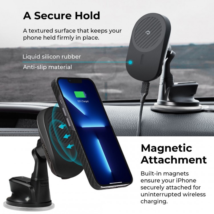 Pitaka MagEZ MagSafe MOUNT Pro 15W ΑΣΥΡΜΑΤΗΣ MagSafe ΦΟΡΤΙΣΗΣ Magnetic Suction Cup/DASHBOARD μαγνητική Βάση 360° Rotation στήριξης universal για smartphones - CMS4001Q