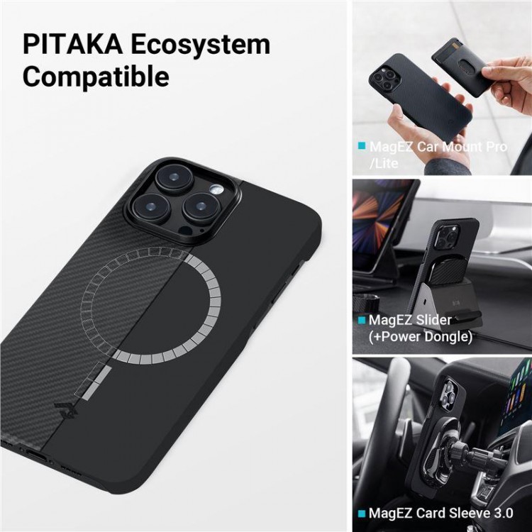 Θήκη Pitaka Aramid MagEZ 4 1500D 1.05mm CARBON FIBER για Apple iPhone 15 PRO MAX 6.7 2023 - ΜΑΥΡΟ - KI1501PM