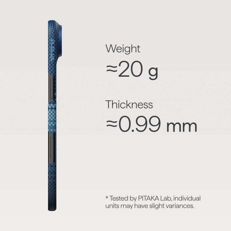 Θήκη Pitaka Ultra-Slim Weaving+ Aramid PitaTap Magsafe 1.00mm CARBON FIBER για Apple iPhone 17 AIR 6.6 5G 2025 - Moonrise ΜΠΛΕ - KI1703M