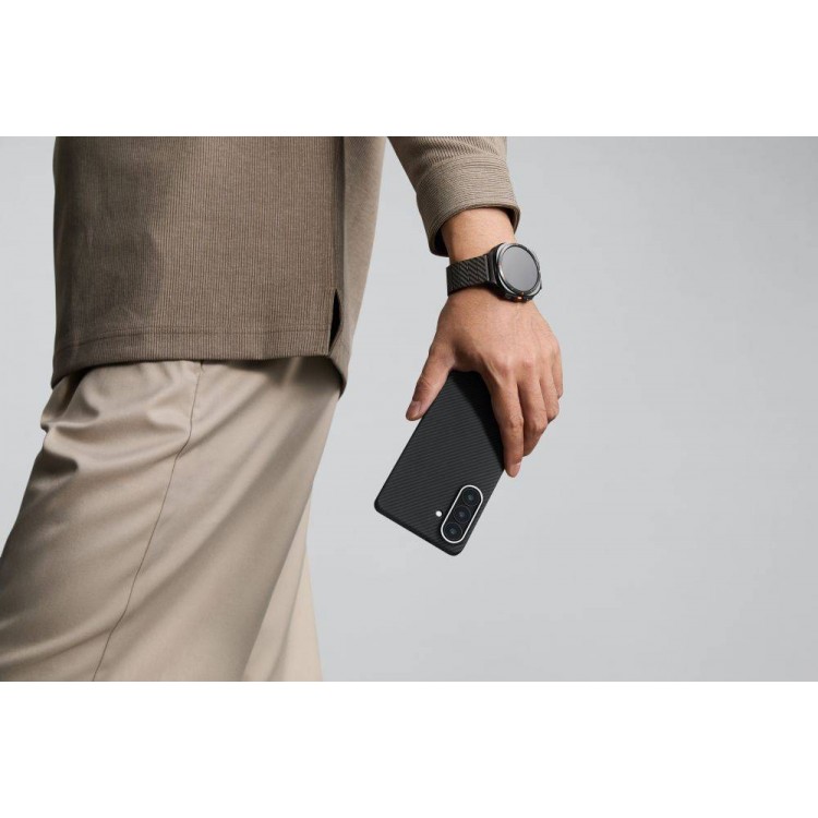 Θήκη Pitaka Edge MagSafe ARAMID CARBON MagEZ Tactile Woven για Samsung Galaxy S26 5G 2026 (Aaron Button) - ΜΑΥΡΟ/ΓΚΡΙ Twill - KS2601