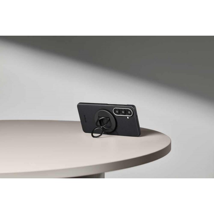 Θήκη Pitaka Edge MagSafe ARAMID CARBON MagEZ Tactile Woven για Samsung Galaxy S26 5G 2026 (Aaron Button) - ΜΑΥΡΟ/ΓΚΡΙ Twill - KS2601