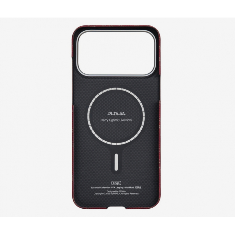 Θήκη Pitaka Ultra-Slim Weaving+ Aramid PitaTap Magsafe 1.00mm CARBON FIBER για Apple iPhone 17 PRO 6.3 2025 - Monogram-ΧΡΥΣΟ/Κόκκινο - KI1702PTK