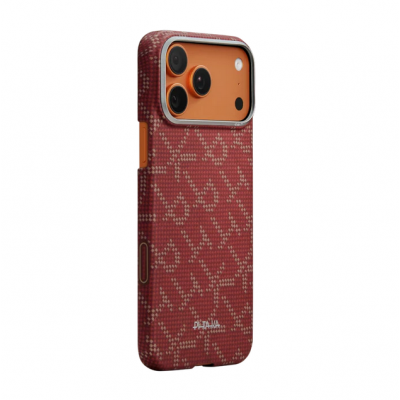 Θήκη Pitaka Ultra-Slim Weaving+ Aramid PitaTap Magsafe 1.00mm CARBON FIBER για Apple iPhone 17 PRO MAX 6.9 5G 2025 - Monogram-ΧΡΥΣΟ/Κόκκινο - KI1702PTKP