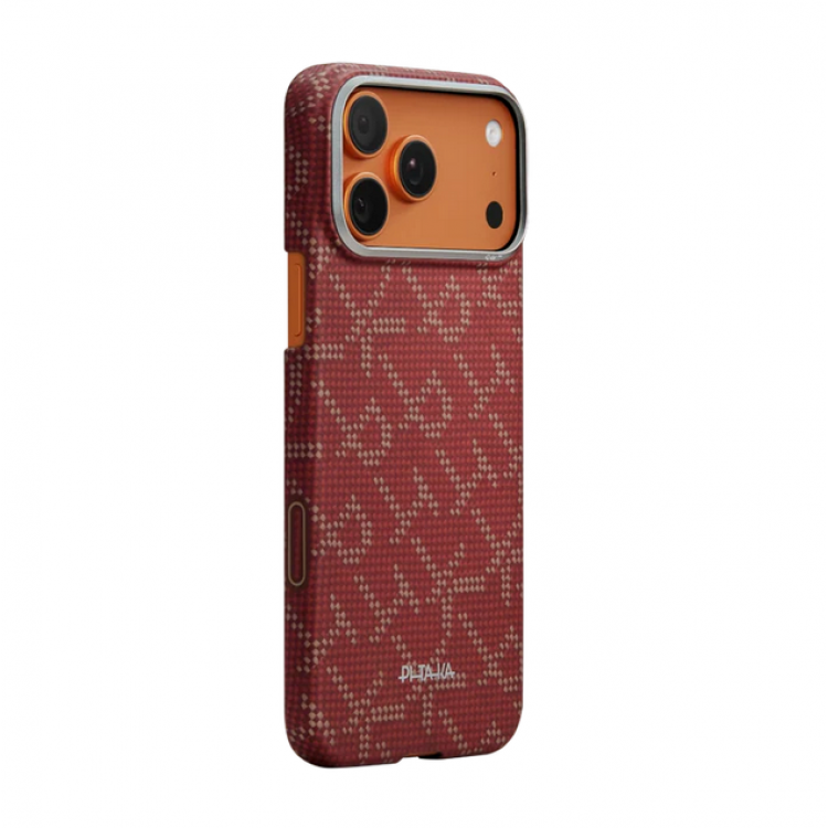 Θήκη Pitaka Ultra-Slim Weaving+ Aramid PitaTap Magsafe 1.00mm CARBON FIBER για Apple iPhone 17 PRO 6.3 2025 - Monogram-ΧΡΥΣΟ/Κόκκινο - KI1702PTK