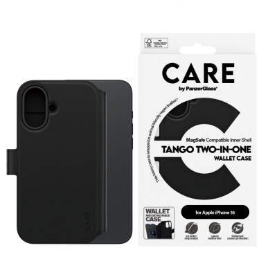 Θήκη PanzerGlass CARE BY PanzerGlass Tango 2-in-1 Δερμάτινο πορτοφόλι για APPLE iPhone 16 6.1 5G 2025 - ΜΑΥΡΟ - PG-1329