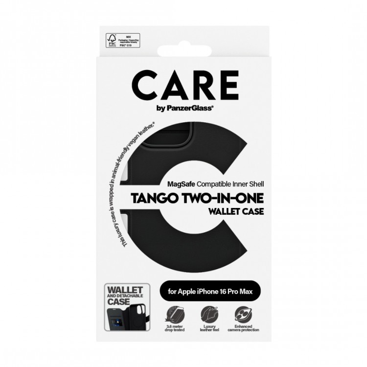 Θήκη PanzerGlass CARE BY PanzerGlass Tango 2-in-1 Δερμάτινο πορτοφόλι για APPLE iPhone 16 Pro Max 6.9 5G 2025 - ΜΑΥΡΟ - PG-1332