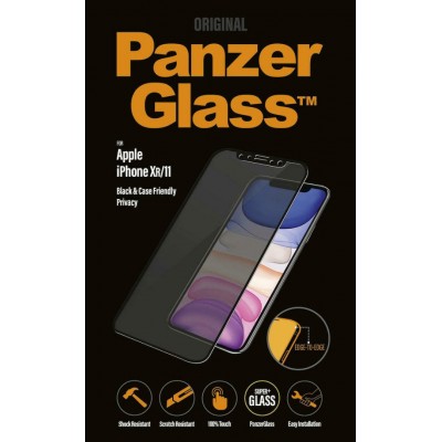 PanzerGlass Tempered Glass Fullcover Privacy Case Friendly 0.3MM for Apple iPhone 11 6.1, XR 6.1 - BLACK - PG-P2665