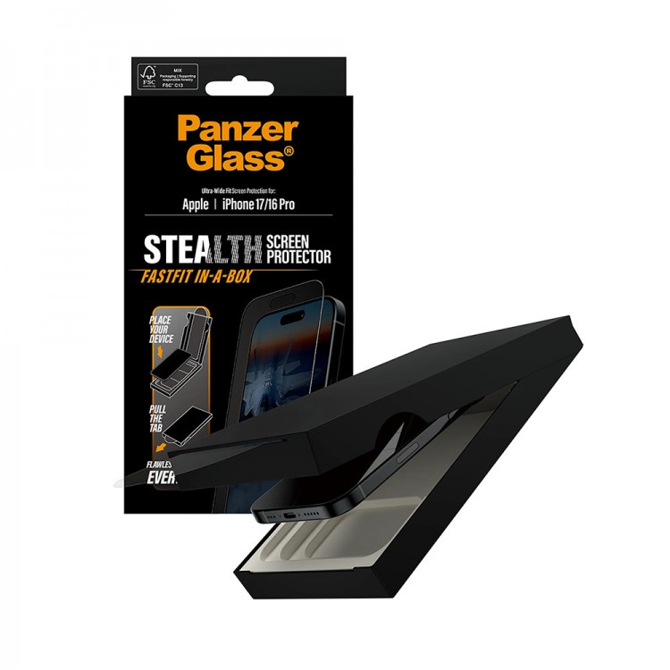 PanzerGlass Γυαλί προστασίας Fullcover αντιανακλαστικό Stealth Ultra-Wide Fit Fastfit In-a-Box Case Friendly 0.3MM για Apple iPhone 17 6.3 5G 2025 / 16 Pro 6.3 5G 2024 - ΜΑΥΡΟ - PG-PG69356