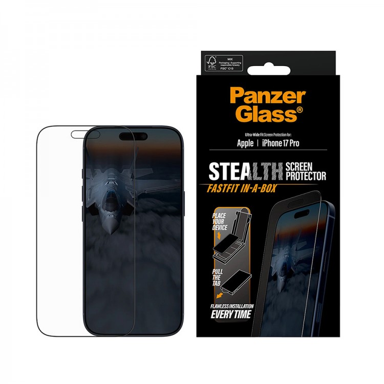 PanzerGlass Γυαλί προστασίας Fullcover αντιανακλαστικό Stealth Ultra-Wide Fit Fastfit In-a-Box Case Friendly 0.3MM για Apple iPhone 17 Pro 6.3 5G 2025 - ΜΑΥΡΟ - PG-PG69356