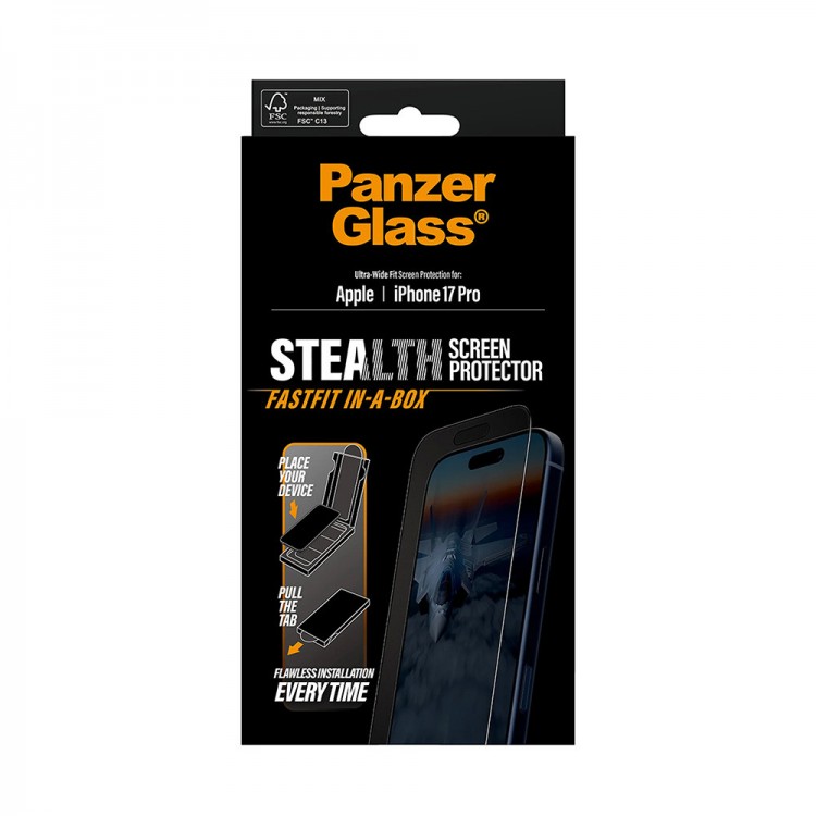 PanzerGlass Γυαλί προστασίας Fullcover αντιανακλαστικό Stealth Ultra-Wide Fit Fastfit In-a-Box Case Friendly 0.3MM για Apple iPhone 17 Pro 6.3 5G 2025 - ΜΑΥΡΟ - PG-PG69356