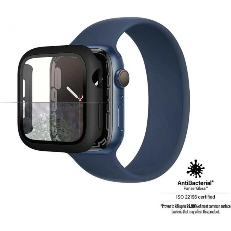 Θήκη PanzerGlass Antibakt Full Body 3D με Γυαλι προστασίας 0.3MM Curved Edges για APPLE WATCH series 7,8 - 45MM - ΜΑΥΡΟ - PG-3664