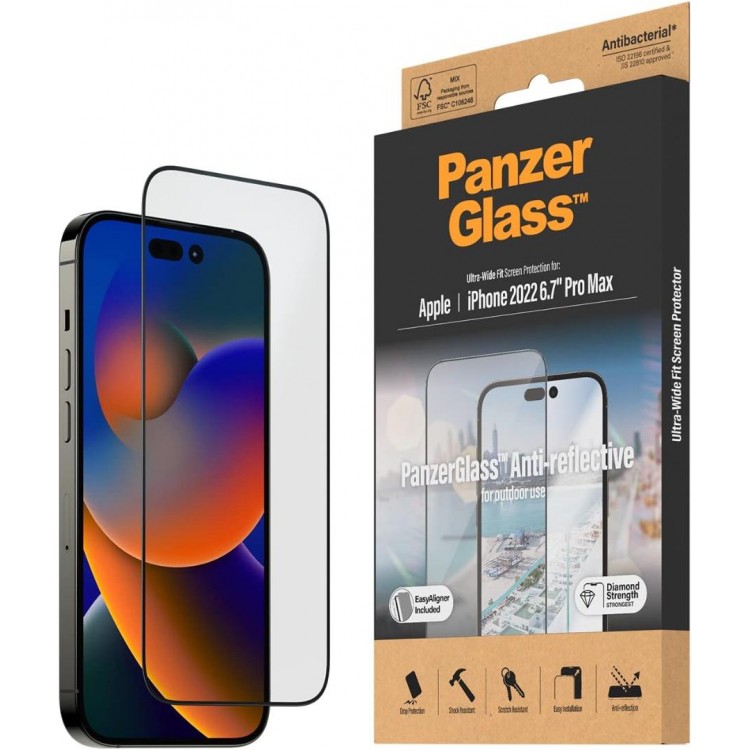 PanzerGlass Γυαλί προστασίας Fullcover Anti-Reflective Armor Protection ULTRA Wide Fit Case Friendly 0.3MM, με οδηγό τοποθέτησης για Apple iPhone 14 PRO Max 6.7 5G 2022 - PG-2790