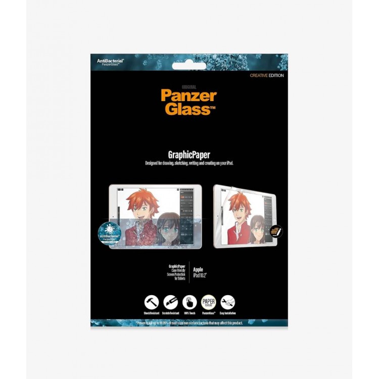 PanzerGlass GraphicPaper Anti-Bacterial προστασία Οθόνης Paper Feel Glass Fullcover για Apple iPad 10.2 (2019/20/21) - ΔΙΑΦΑΝΟ - PG-2733