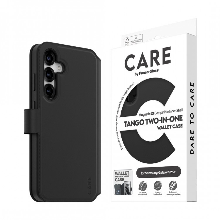 Θήκη PanzerGlass CARE BY PanzerGlass Tango 2-in-1 Δερμάτινο πορτοφόλι για Samsung Galaxy S25+ Plus 5G 2025 - ΜΑΥΡΟ - PG-CRRFTWLG37942