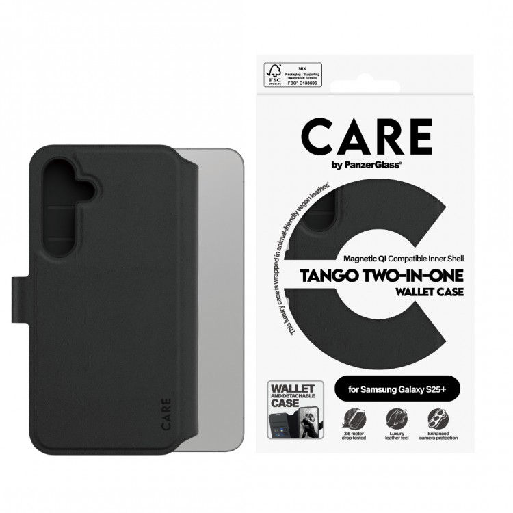 Θήκη PanzerGlass CARE BY PanzerGlass Tango 2-in-1 Δερμάτινο πορτοφόλι για Samsung Galaxy S25+ Plus 5G 2025 - ΜΑΥΡΟ - PG-CRRFTWLG37942