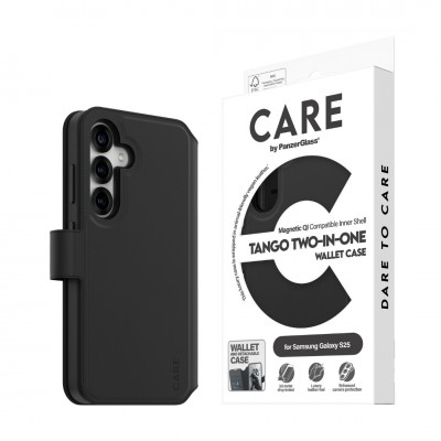 Θήκη PanzerGlass CARE BY PanzerGlass Tango 2-in-1 Δερμάτινο πορτοφόλι για Samsung Galaxy S25 5G 2025 - ΜΑΥΡΟ - PG-CRRFTWLG38388