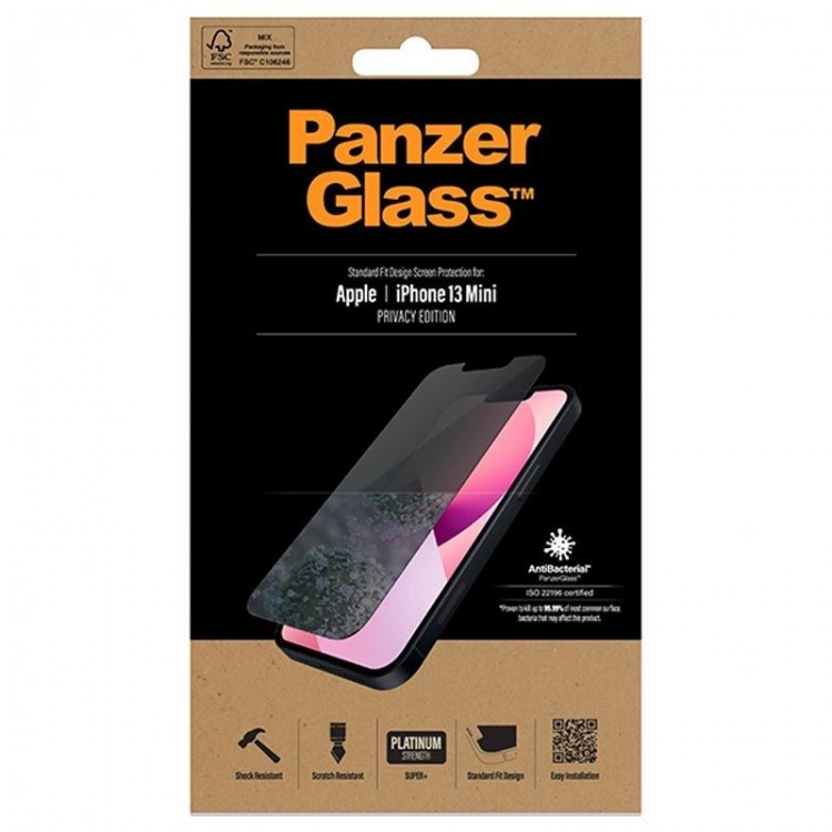 PanzerGlass Γυαλί προστασίας Fullcover Privacy Antibacterial Case Friendly STANDARD SUPER+ 0.3MM για Apple iPhone 13 MINI 5.4 - ΔΙΑΦΑΝΟ - P2741