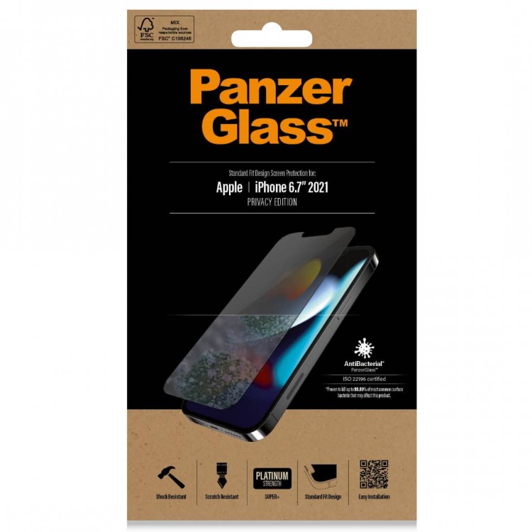 PanzerGlass Γυαλί προστασίας Fullcover Privacy "Edge-to-Edge" Case Friendly SUPER + Antibacterial 0.3MM για Apple iPhone 13 PRO MAX 6.7 - ΜΑΥΡΟ - P2743