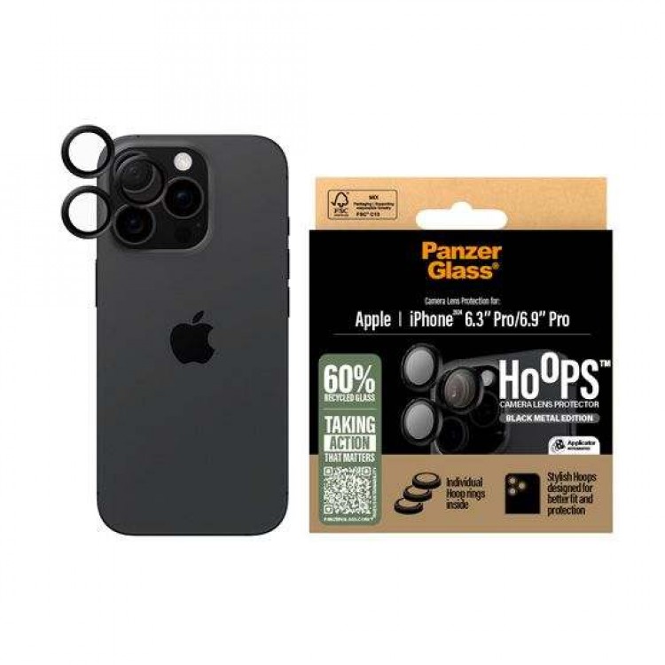 PANZERGLASS Δακτυλίδια προστασίας protection HoopS Optic Rings για Apple IPHONE 16 Pro 6.3 2024 /16 Pro Max 6.9 2024 - ΜΑΥΡΟ - PG-1284