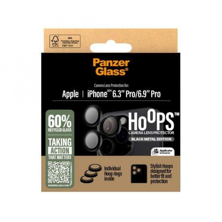 PANZERGLASS Δακτυλίδια προστασίας protection HoopS Optic Rings για Apple IPHONE 16 Pro 6.3 2024 /16 Pro Max 6.9 2024 - ΜΑΥΡΟ - PG-1284