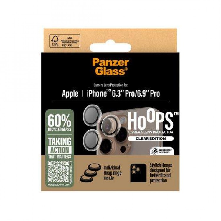 PANZERGLASS Δακτυλίδια προστασίας protection HoopS Optic Rings για Apple IPHONE 16 Pro 6.3 2024 /16 Pro Max 6.9 2024 - ΔΙΑΦΑΝΟ - PG-1286