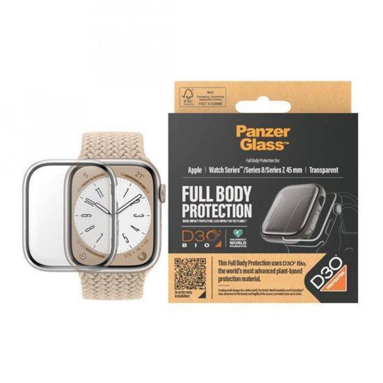 Θήκη PanzerGlass Antibakt Full Body 3D with D3O® με Γυαλι προστασίας 0.3MM Curved Edges για APPLE WATCH series - 45MM - ΔΙΑΦΑΝΟ - 40-50-0317