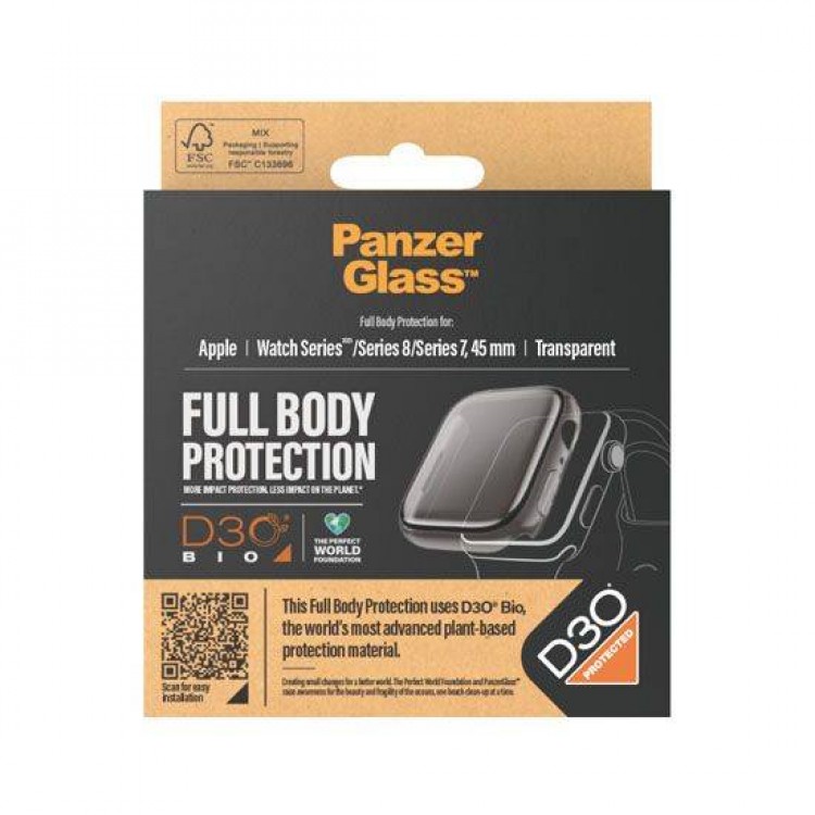 Θήκη PanzerGlass Antibakt Full Body 3D with D3O® με Γυαλι προστασίας 0.3MM Curved Edges για APPLE WATCH series - 45MM - ΔΙΑΦΑΝΟ - 40-50-0317