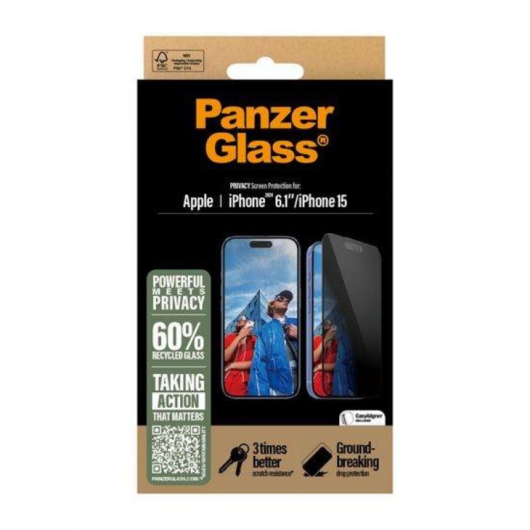 PanzerGlass Γυαλί προστασίας Fullcover Privacy Ultra-Wide Fit Case Friendly 0.3MM για Apple iPhone 16 6.1 2024/ iPhone 15 6.1 2023 - PG-P2861