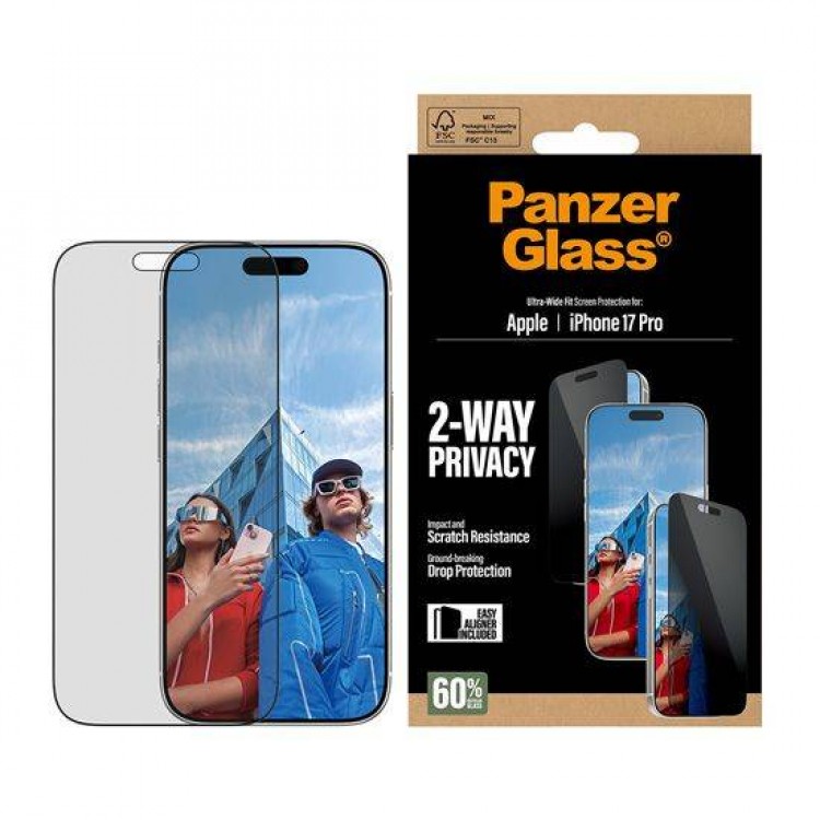 PanzerGlass Γυαλί προστασίας Fullcover Privacy Ultra-Wide Fit w. EasyAligner Case Friendly 0.3MM για Apple iPhone 17 Pro 6.3 5G 2025 - PG-PG25586
