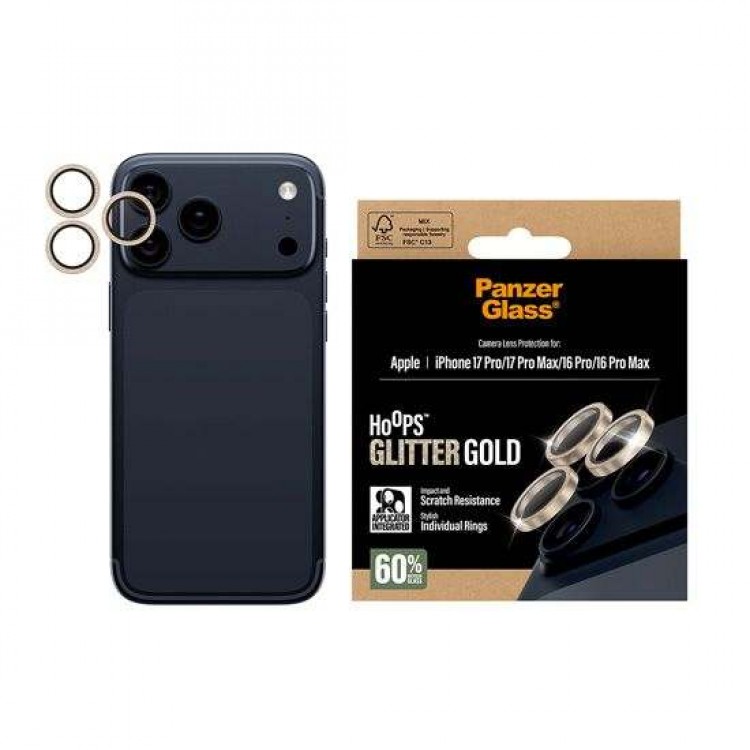 PANZERGLASS Δακτυλίδια προστασίας protection HoopS CamLens Rings για Apple IPHONE 17 Pro 6.3 2025 /17 Pro Max 6.9 2025 - Glitter ΧΡΥΣΟ - PG-PG38210