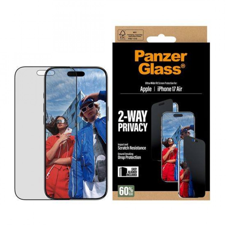 PanzerGlass Γυαλί προστασίας Fullcover Privacy Ultra-Wide Fit w. EasyAligner Case Friendly 0.3MM για Apple iPhone 17 Air 6.6 5G 2025 - PG-PG74944