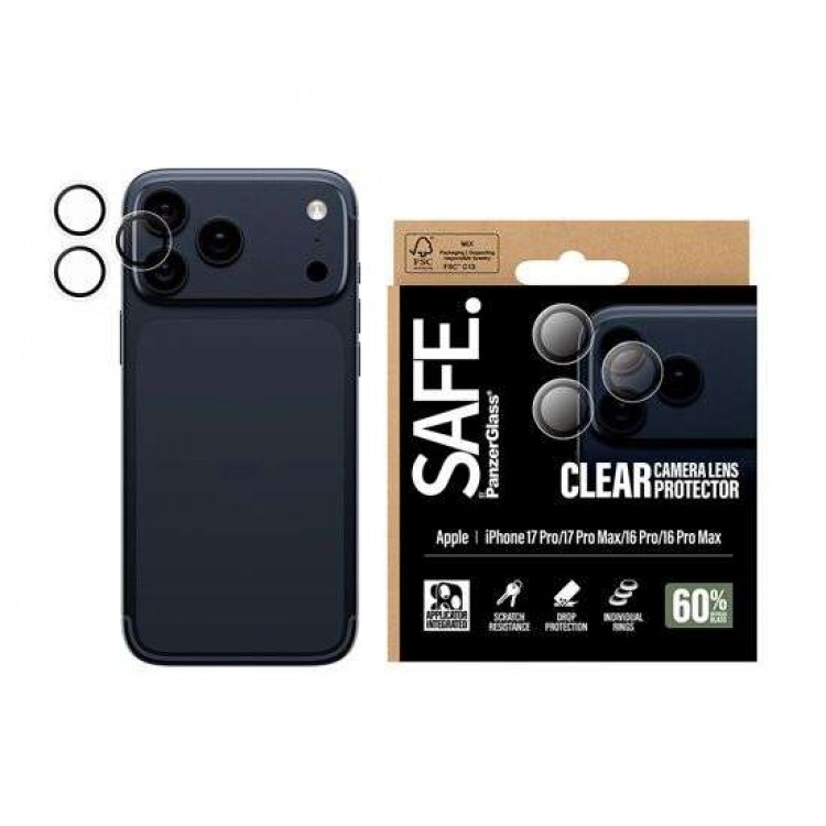 PANZERGLASS Γυαλί προστασίας SAFE. CAMERA LENS protector για Apple iPhone 16 PRO/16 PRO MAX 2024/ 17 Pro / 17 Pro Max 5G 2025 - ΔΙΑΦΑΝΟ - PG-SA74645